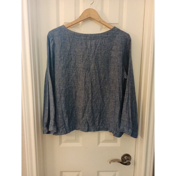 Women's Anthropology Sigrid Olsen 100% Linen Blue Dressy Blouse Large - Picture 5 of 7